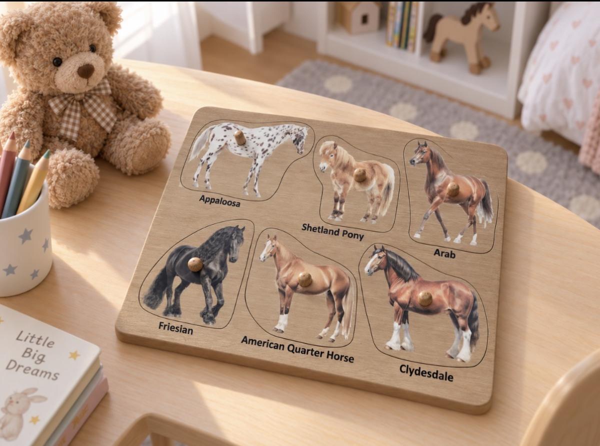 Wooden Horse Breed Peg Puzzle
