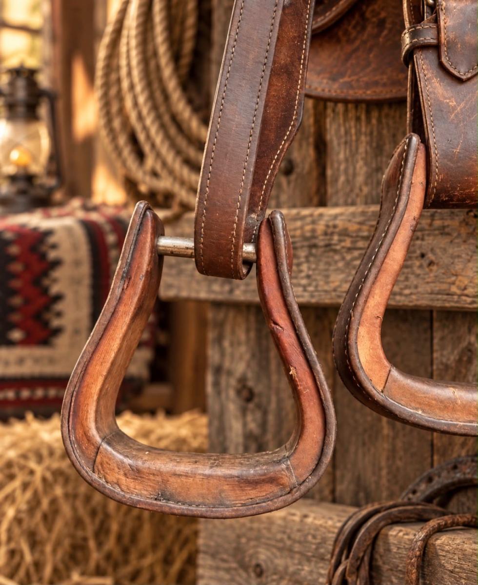 Vintage Wooden Horse Stirrups with Leather Straps – Pair