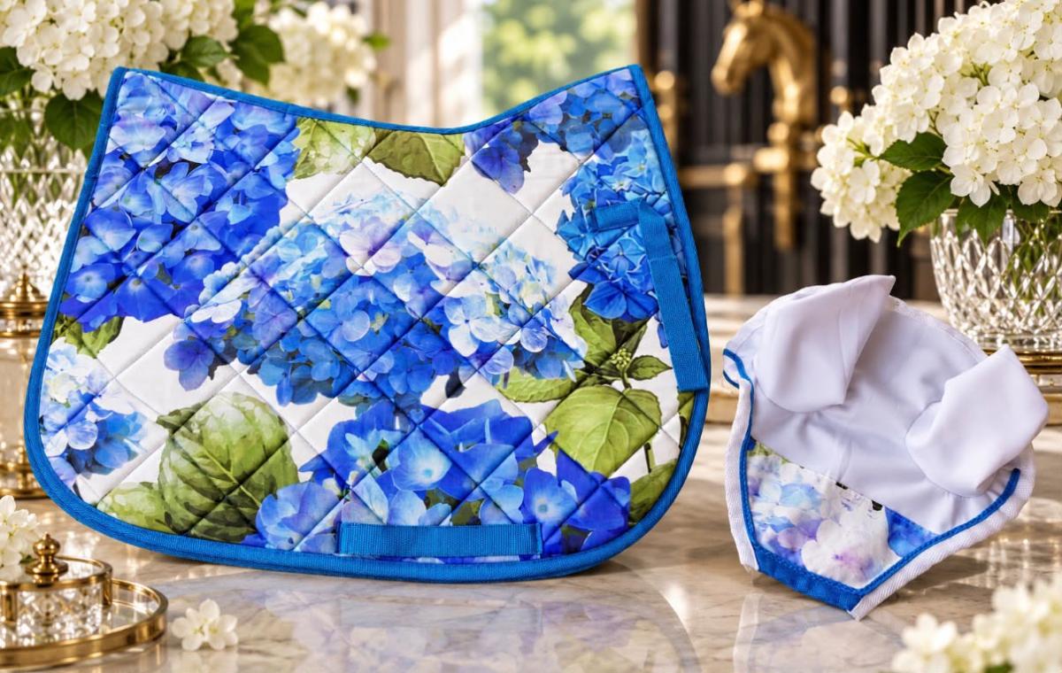 New Blue Hydrangea Numnah & Matching Ear Veil