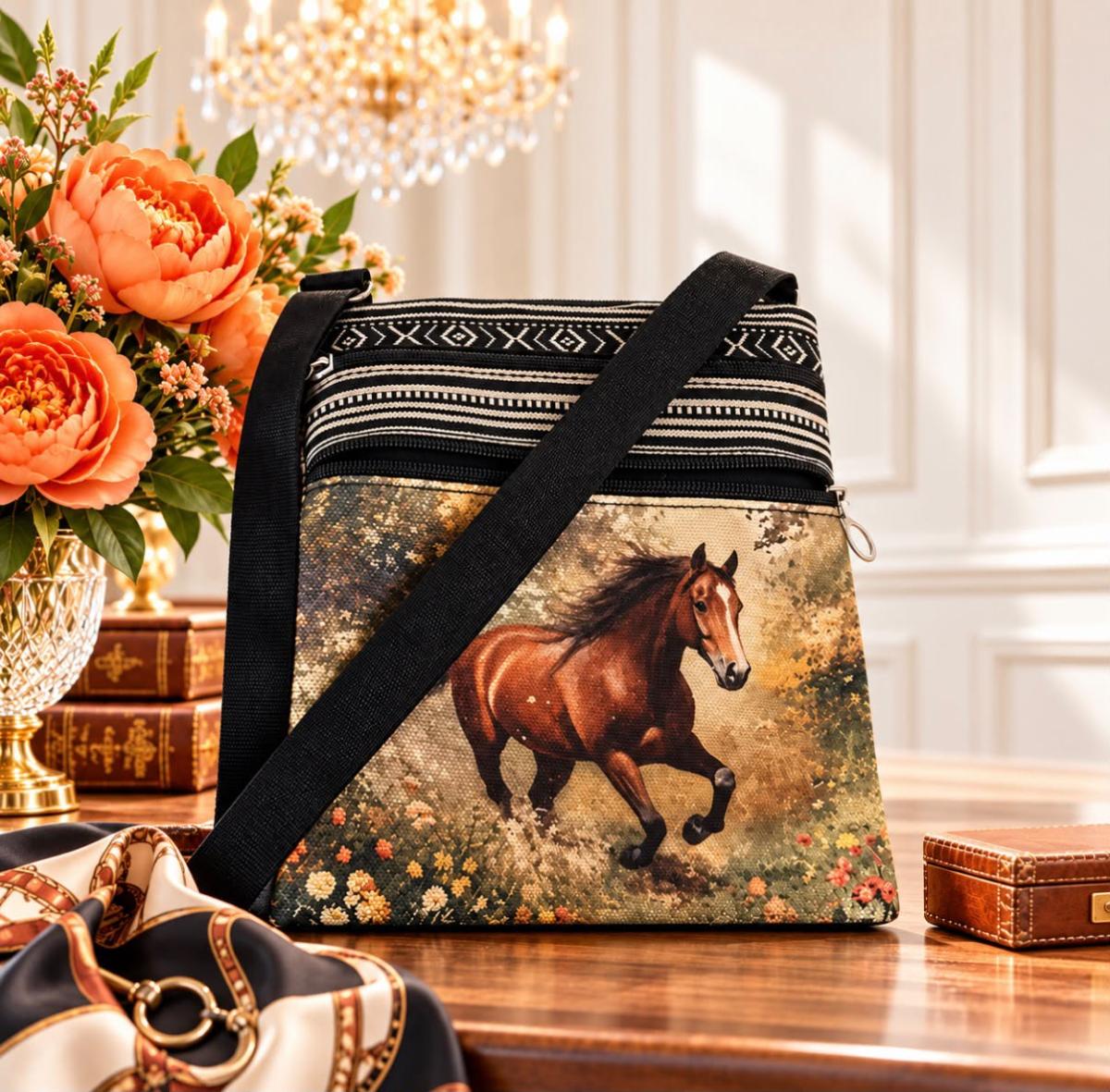 Equestrian Horse Print Shoulder Bag