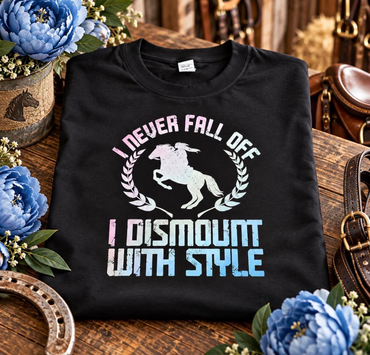 Equestrian “I Never Fall Off, I Dismount With Style” T-Shirt
