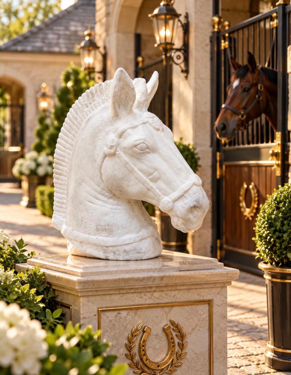 Composite Horse Head Sculpture on Stand