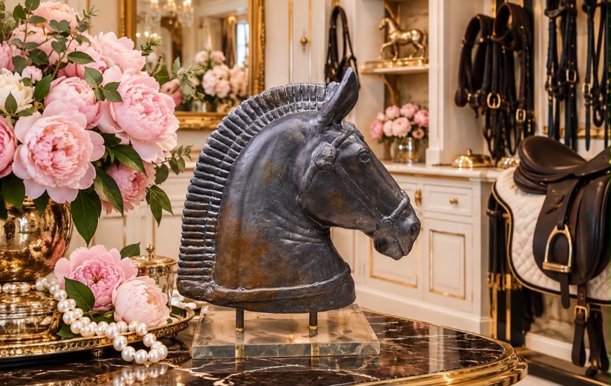 Composite Grey Horse Head Sculpture